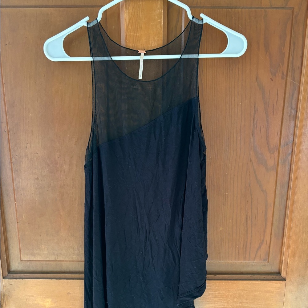 Free People Black high low tank with mesh detail